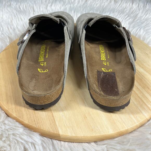 Birkenstock Boston Clogs Womens Size 41 (L10 M8) Taupe Suede Leather Slip On - Picture 5 of 11